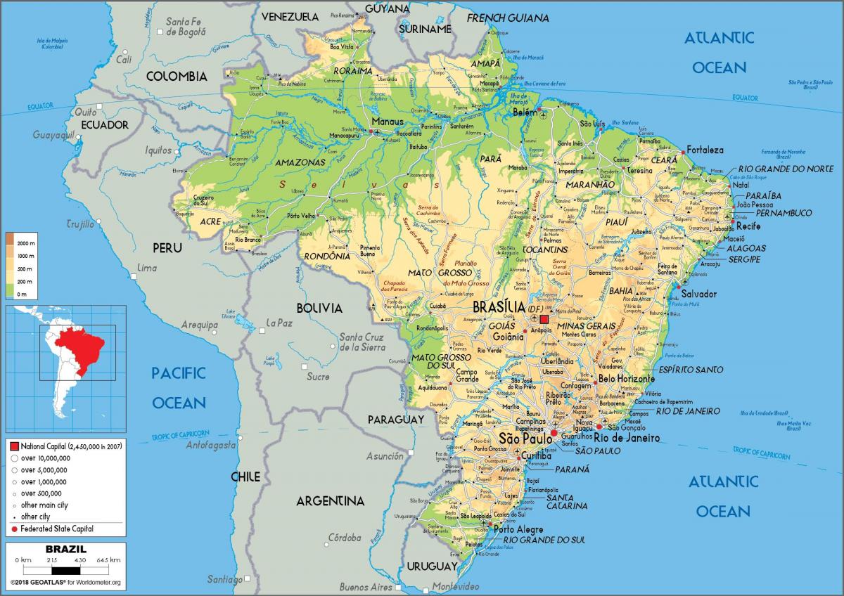 Brasilien karta - Brasilien på kartan (Sydamerika - nord-och sydamerika)