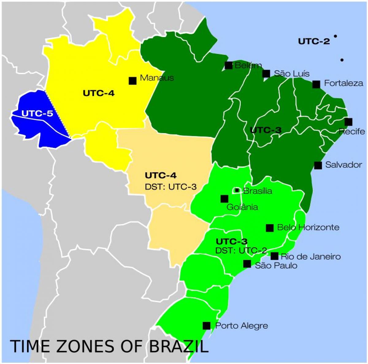 Tidszoner i Brasilien karta - Karta över Brasilien tidszoner